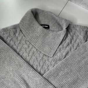 Lands’ End Cable Knit Chunky Fisherman Gray Turtleneck Sweater XL Criss Cross